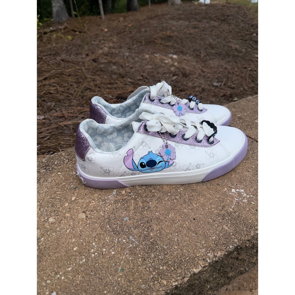 Disney Ground Up Lilo & Stitch White Purple Glitter Floral Sneakers Womens 9